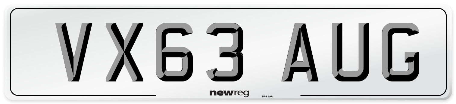 VX63 AUG Number Plate from New Reg